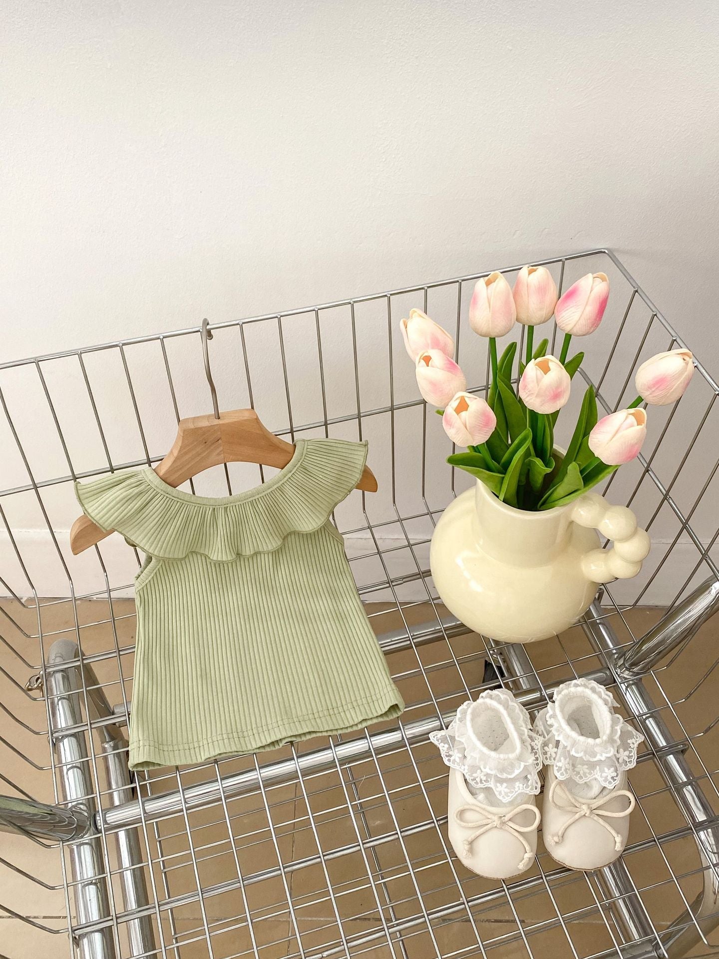 Summer Collection: Girls’ Sleeveless Ruffle Collar Solid Color Top-6