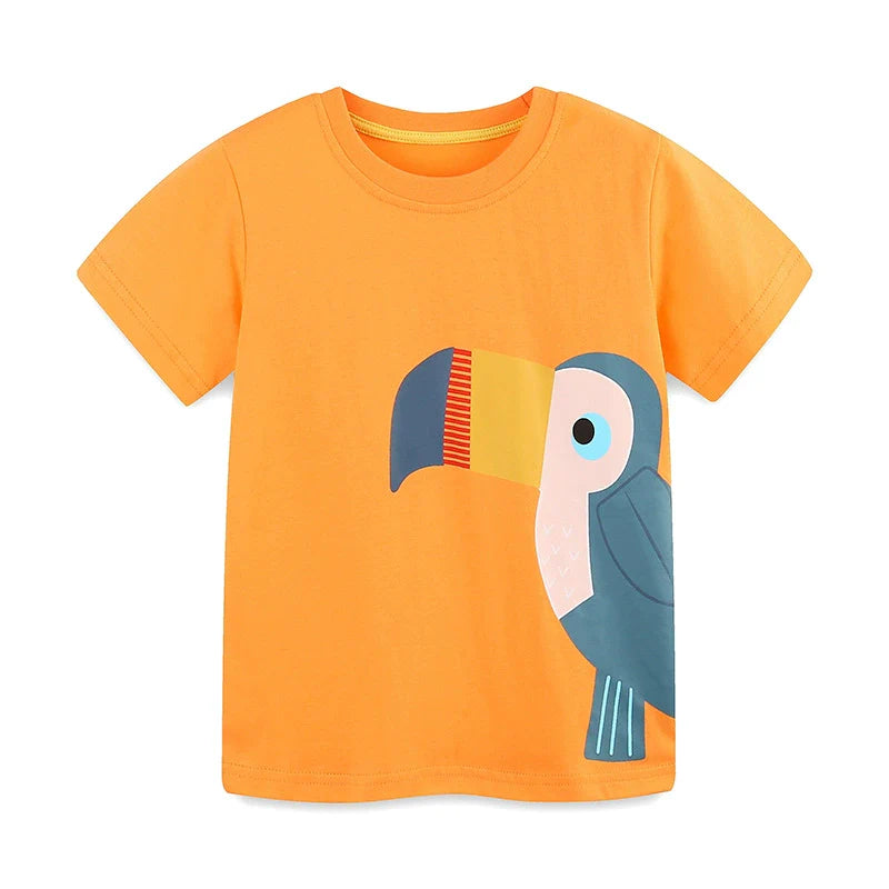 Summer Boys’ Bird Cartoon Pattern T-shirt in European and American Style-4