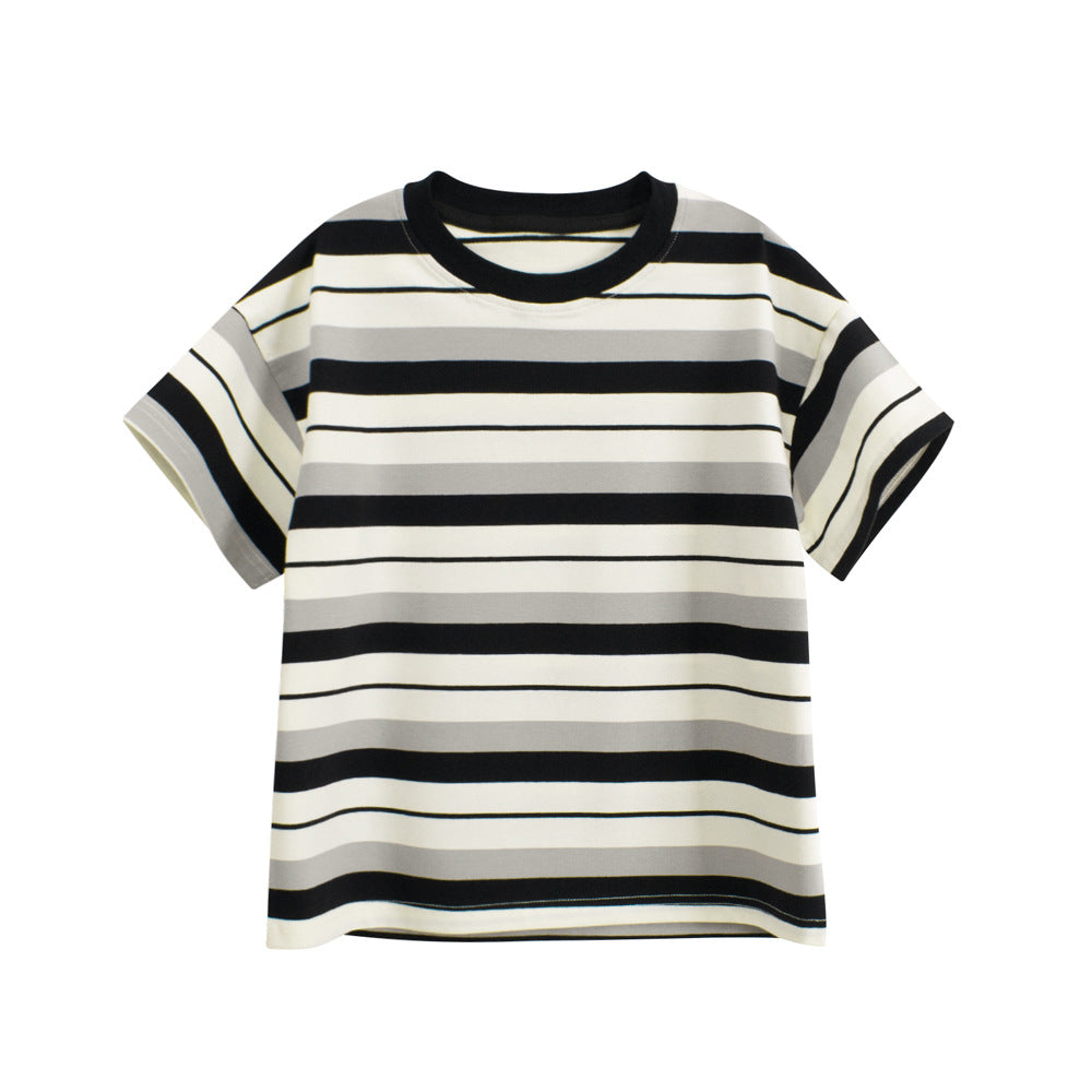 Summer Arrival Kids’ Striped Pattern T-shirt in European and American Style-0