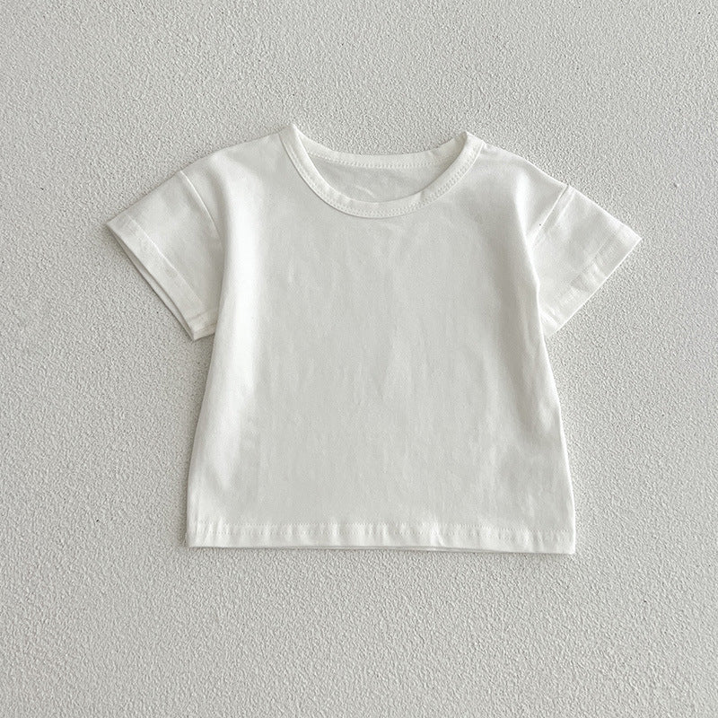 Summer Baby Kids Unisex Solid Color Short Sleeves White T-Shirt And Denim Overalls Romper – Baby Clothing Set-2