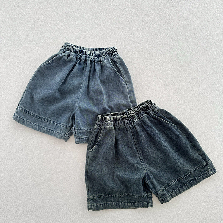 Summer New Arrival Nostalgic Unisex Dark Blue Denim Shorts-0