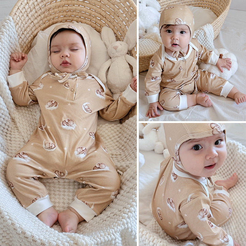 Autumn and Spring New Arrival Baby Unisex Simple Animals Pattern Long Sleeves Rompers-0