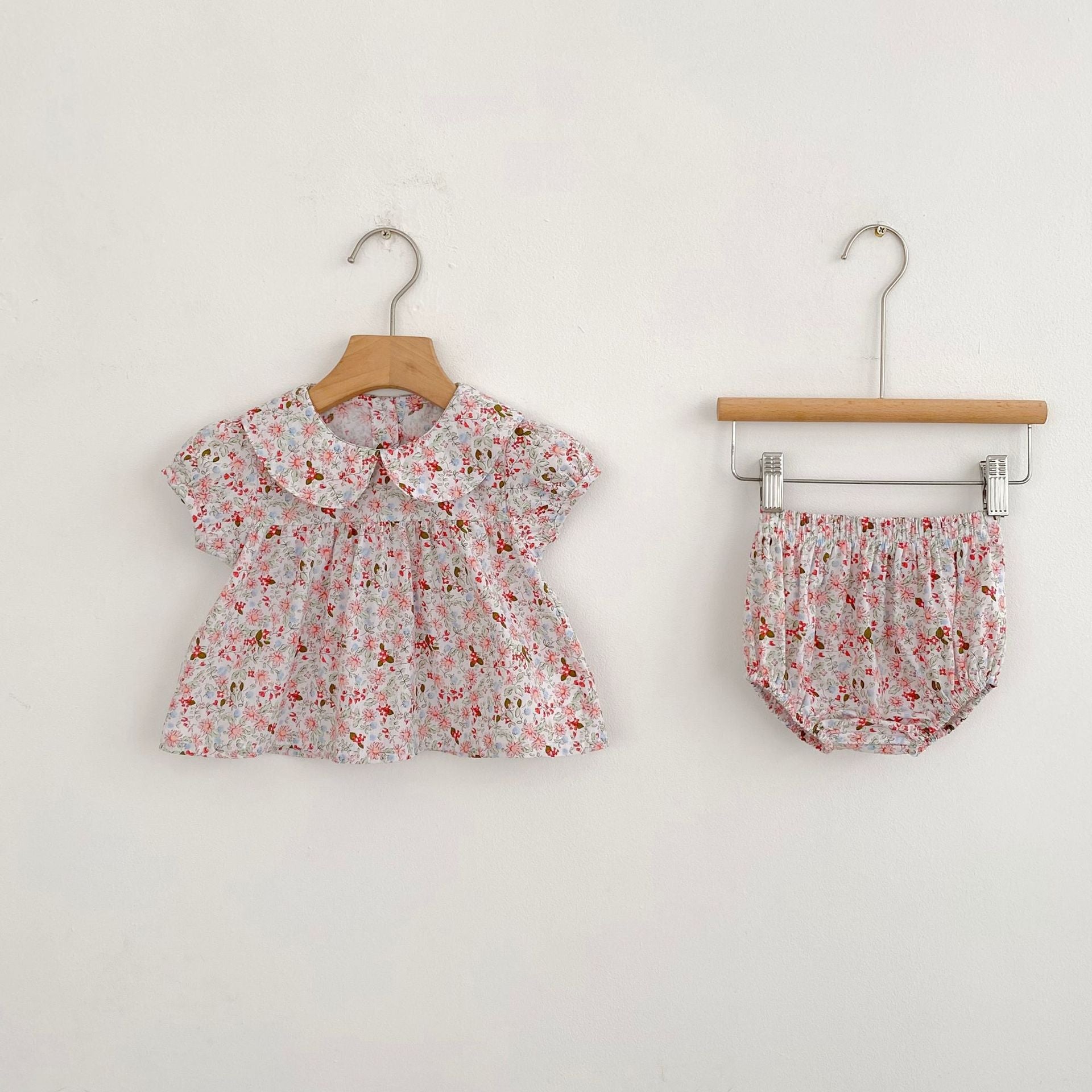 Summer Arrival Baby Girls Short Sleeves Floral Top Dress and Bloomers Clothing Sets-2