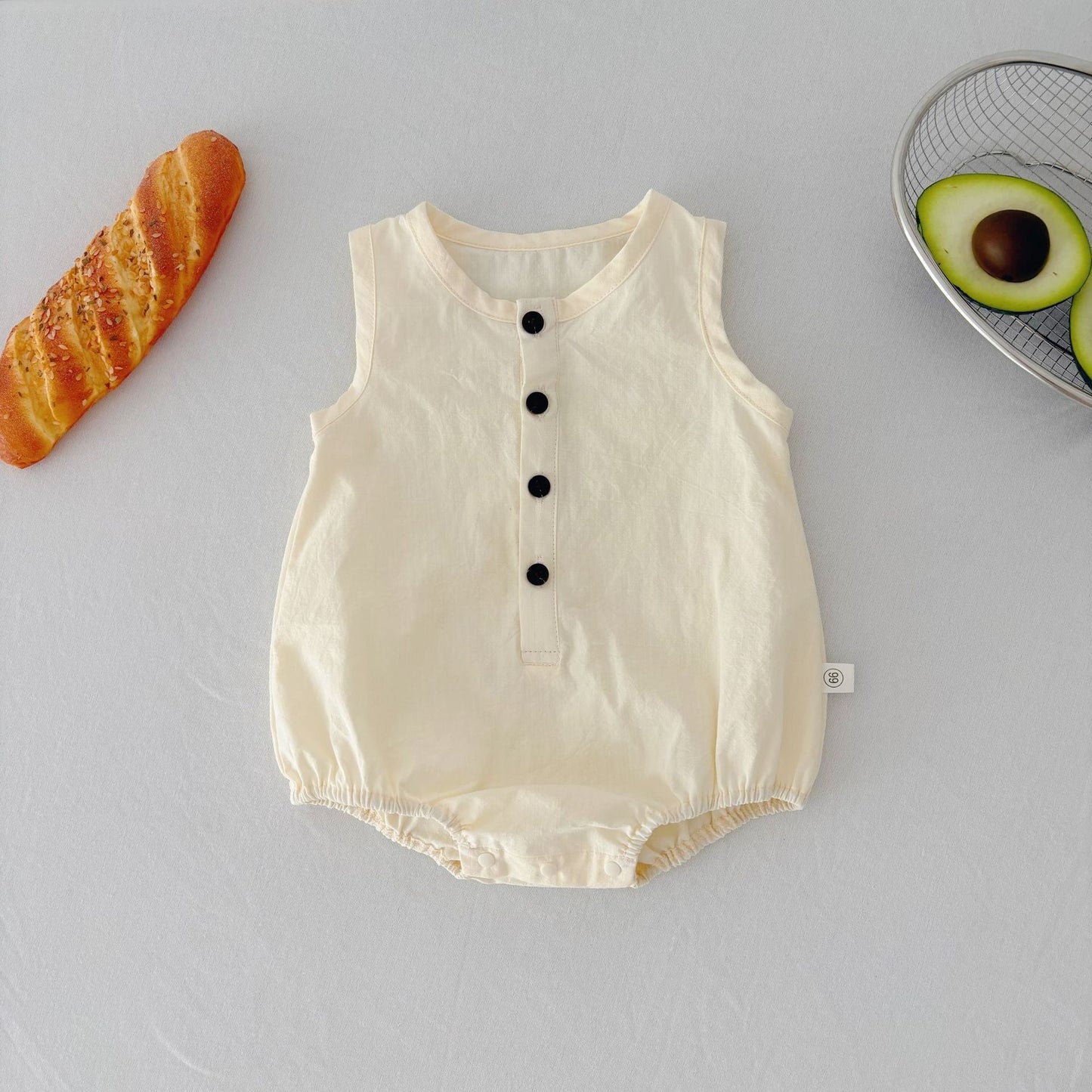 Summer Arrival Baby Unisex Simple Plain Sleeveless Open-front Thin Onesies-5