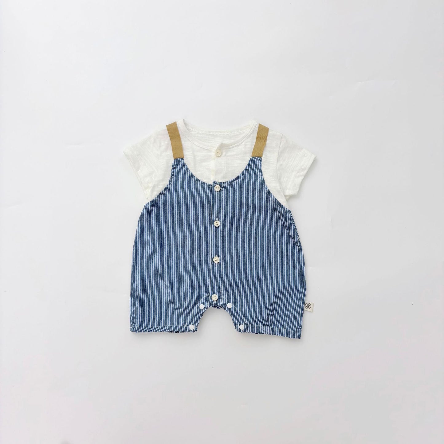 Summer Arrival Baby Boys Short Sleeves Cute Striped Overalls Pattern Rompers-0