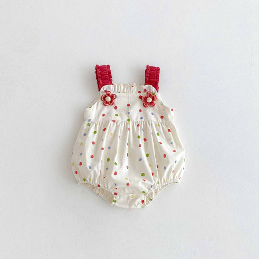 Summer Arrival Baby Girls Cute Sleeveless Colorful Dots Pattern Strap Onesies-0