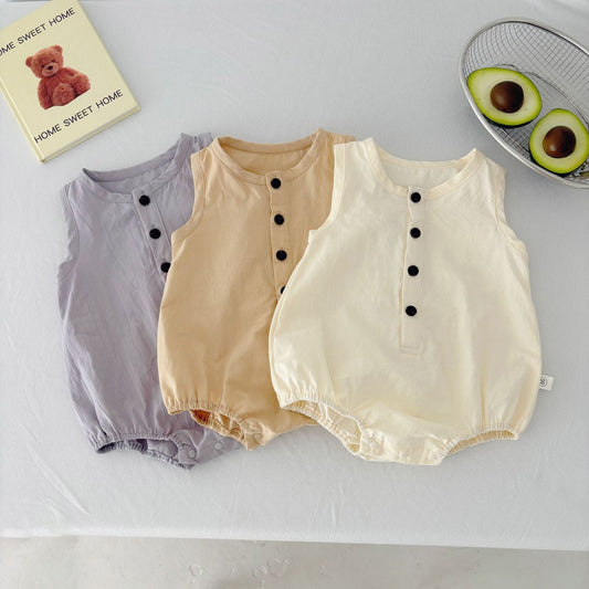 Summer Arrival Baby Unisex Simple Plain Sleeveless Open-front Thin Onesies-0