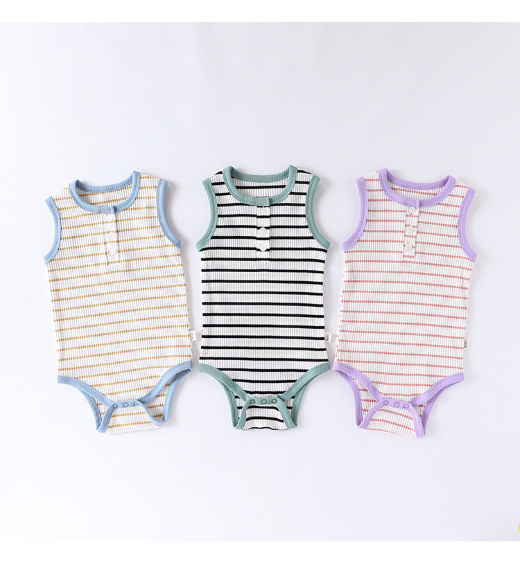 Summer Arrival Baby Unisex Sleeveless Striped Design Onesies Bodysuits-1
