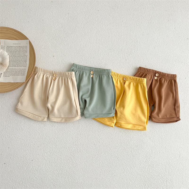 Baby Unisex Solid Color Comfy Summer Shorts In Summer-0